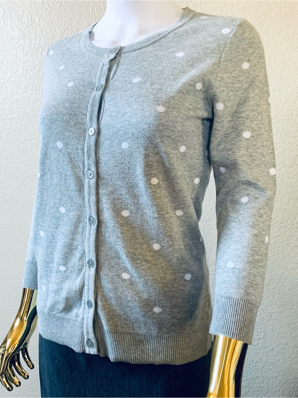 Merona Light Gray Cardigan with White Polka Dots